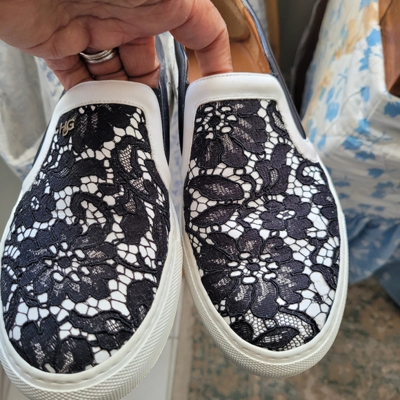 Givenchy White & Black Lace Slip-On Sneakers